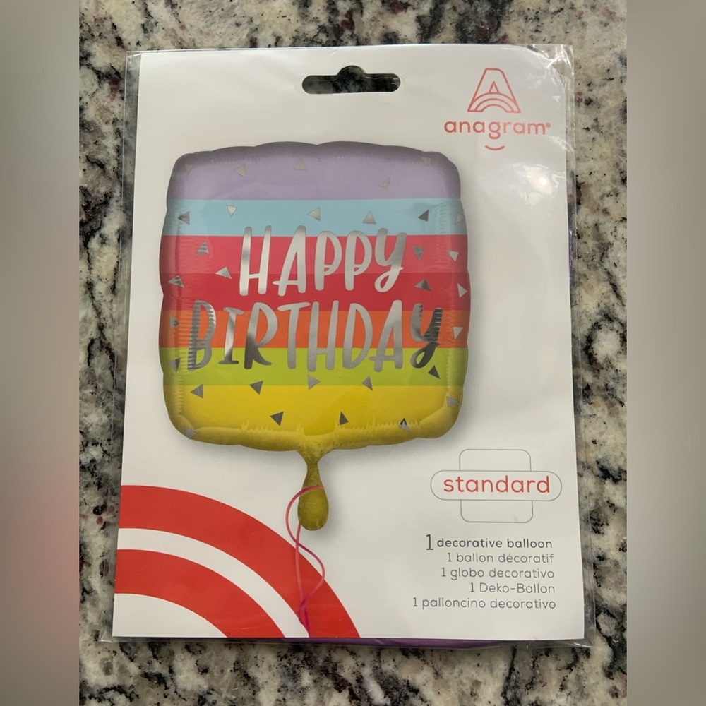Anagram Happy Birthday Multicolor Square Foil Balloon- BNWT